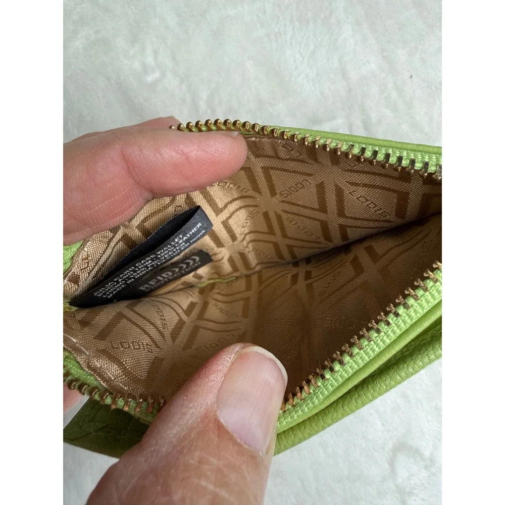 Lodis Julia Card Case Wallet Lime Green Leather RFID Bifold ID Window Zipper